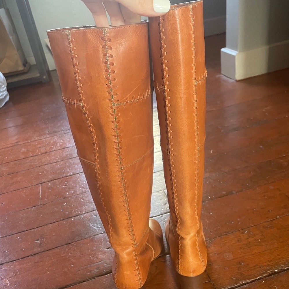Women's Brown Leather Patchwork Knee-high Boots